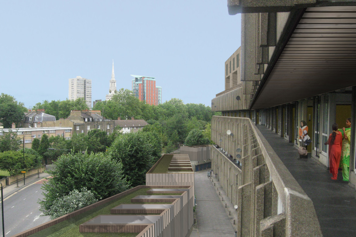 Sarah-Wigglesworth-Architects Robin-Hood-Gardens-Retrospective Sustainable-Future-Balcony-Perspective Feature-1800